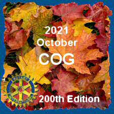 Graphic: Autumnal scene with dried leaves, Rotary International Logo in the corner, and the words 2021 October COG
